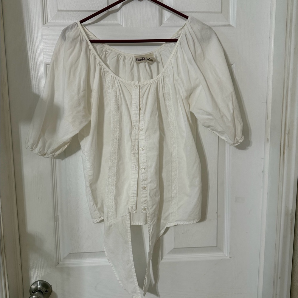 Mudd white Button-Up Blouse with Tie-Front